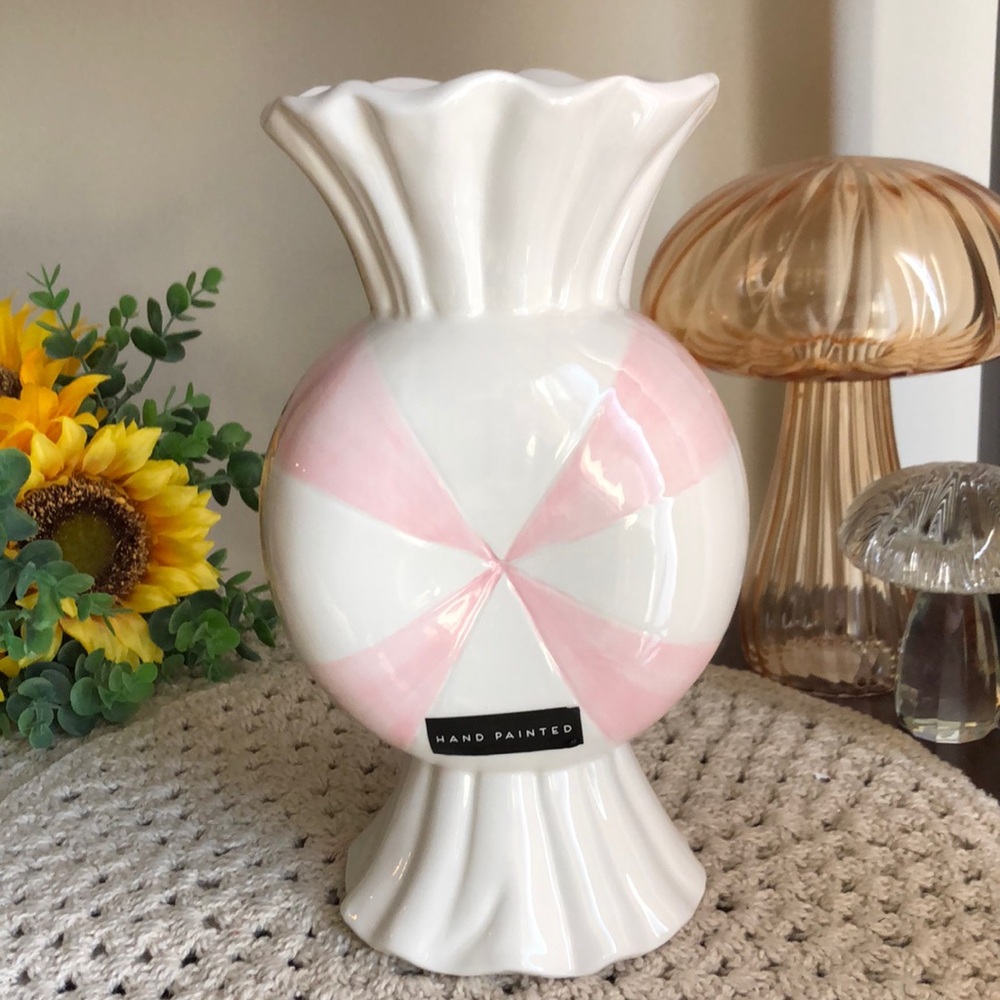 Pink and White PEPPERMINT Vase Home Decor